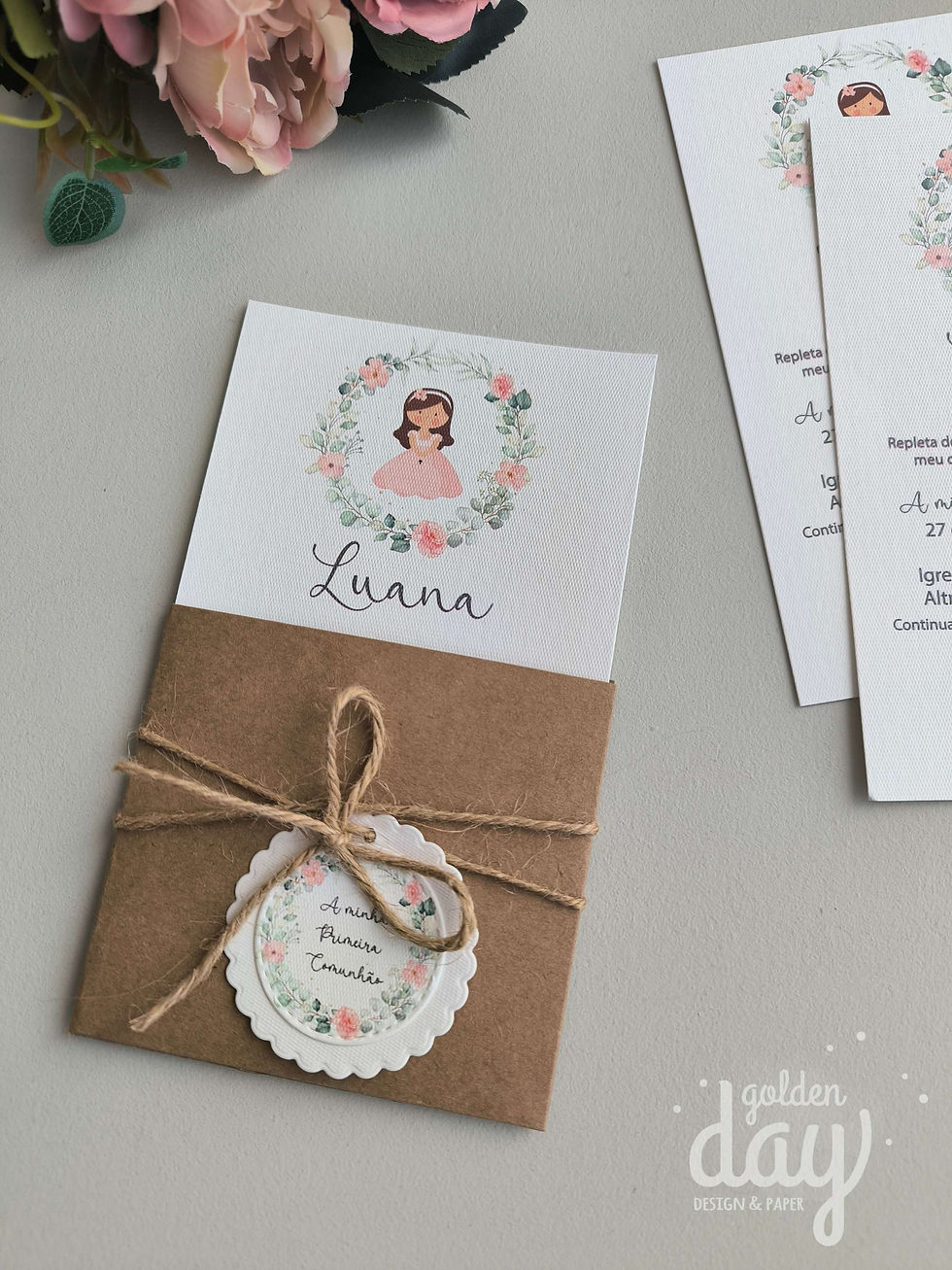 Convite menina grinalda flores - Luana -2