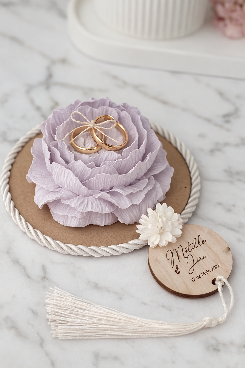 Porta alianças de casamento perfumado – Flor artesanal romântica