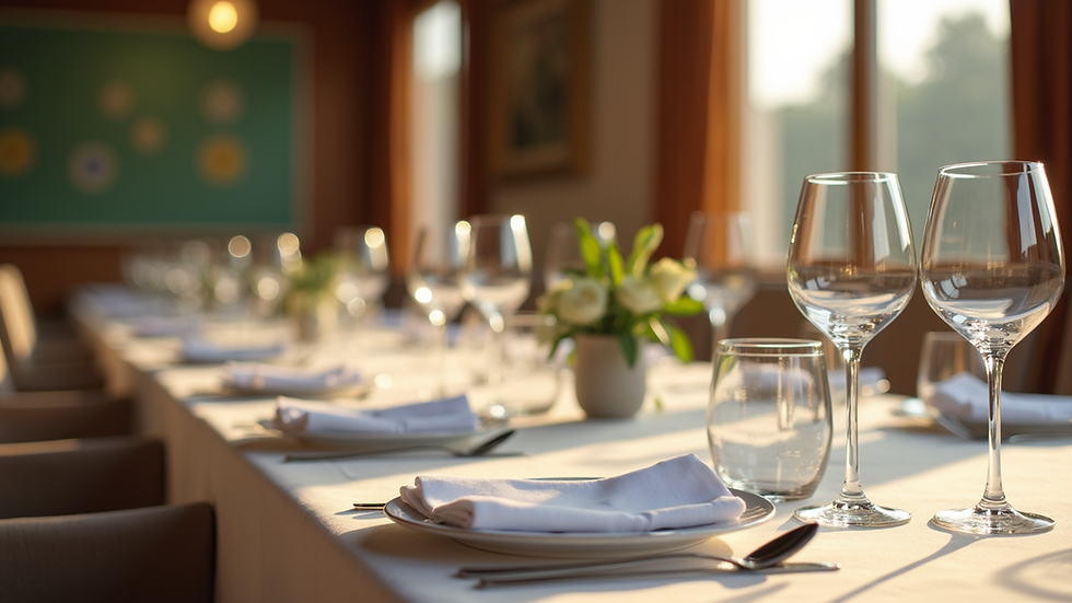 Vista aérea de mesa decorada com estilo minimalista para evento