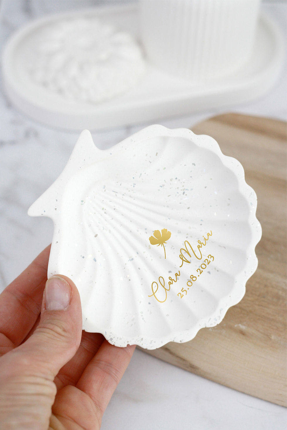 Miniatura: Concha com brilhantes – Peça decorativa em gesso perfumado
