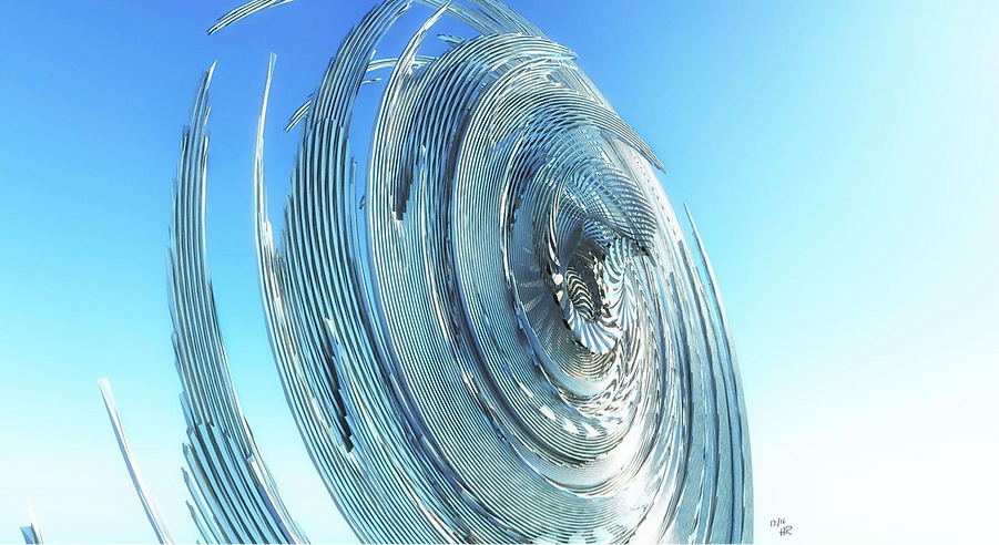 Using a simple tube and copying it 100 times resulting in a series of polygon stripes.