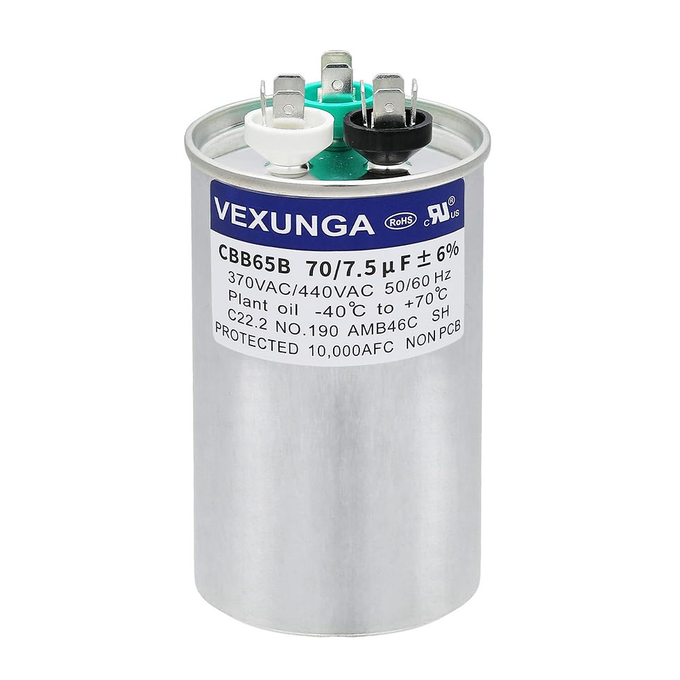 Thumbnail: 75/7.5 uF 75+7.5 MFD 370V or 440V Dual Run Start Round A/C Capacitor CBB65 CBB6