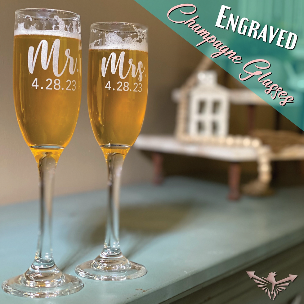 2 Set Champagne Wedding Engraved Glasses