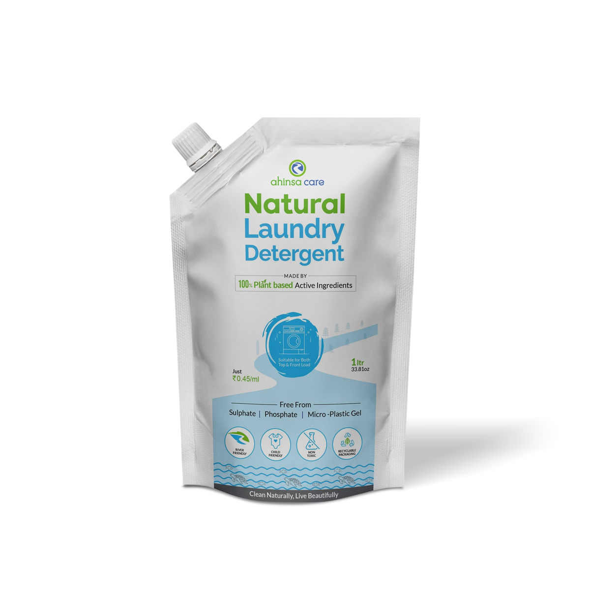 Ahinsa Care Natural Laundry Detergent Liquid 1L | Plant-Based | Eco-Friendly