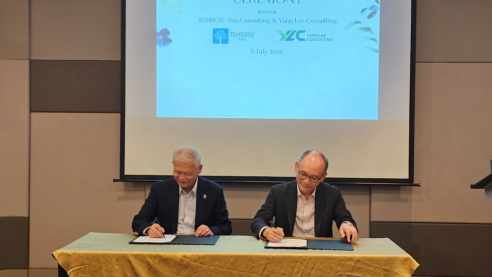 Mr Tan Seng Chuan and Mr Lee Dah Khang sign a Memorandum of Understanding between TEMBUSU Asia Consulting and Yang Lee Consulting on July 9, 2026, marking a significant collaboration.