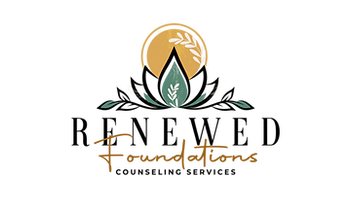 Renewed Foundations Counseling Services logo with a green lotus flower and sunrise, representing growth, renewal, and expert 