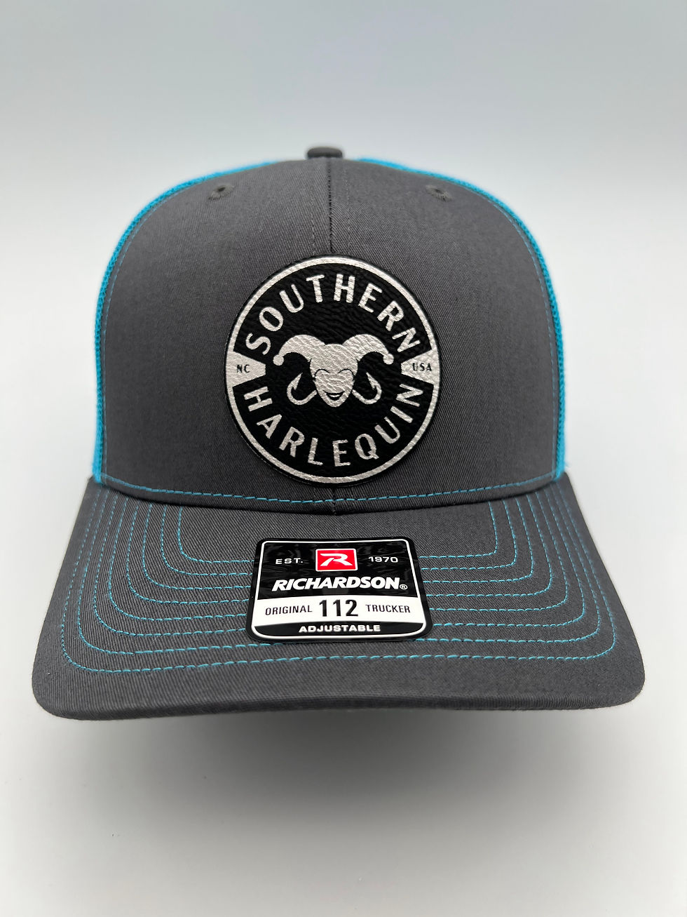 Thumbnail: Southern Harlequin Black Leather Patch Hat - Gray/Blue