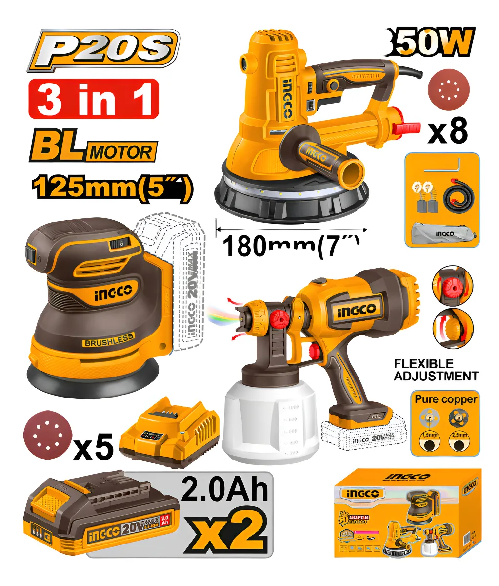 P20s 20v Lijadora Yeso +lijadora +pistola D Pintar+2 Baterías COSLI250282