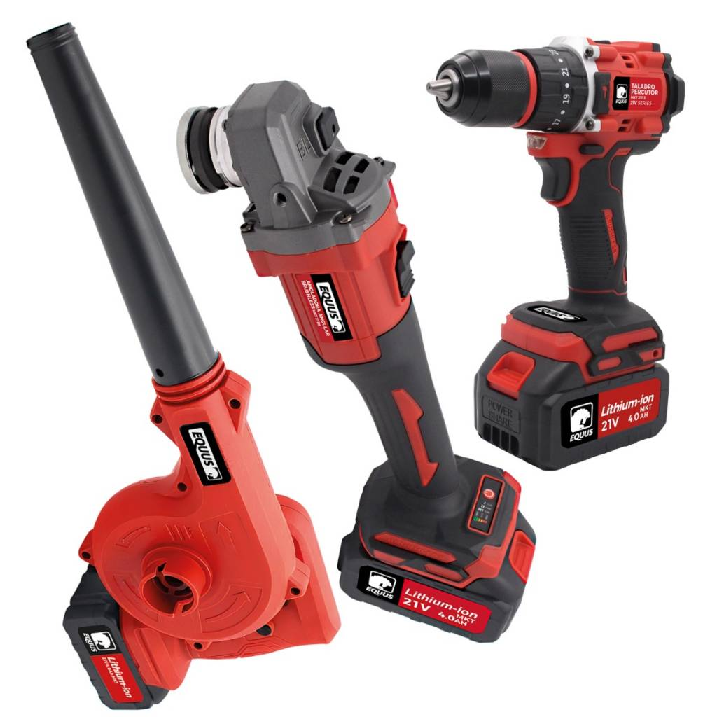 Kit Combo EQUUS 21v Amoladora Inalámbrica + Sopla Aspiradora +Taladro de Impacto