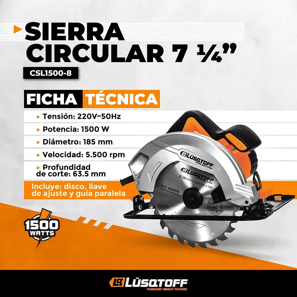 Miniatura: Sierra circular eléctrica Lüsqtoff CSL1500-8 185mm 1500W naranja/negro 50Hz 220V