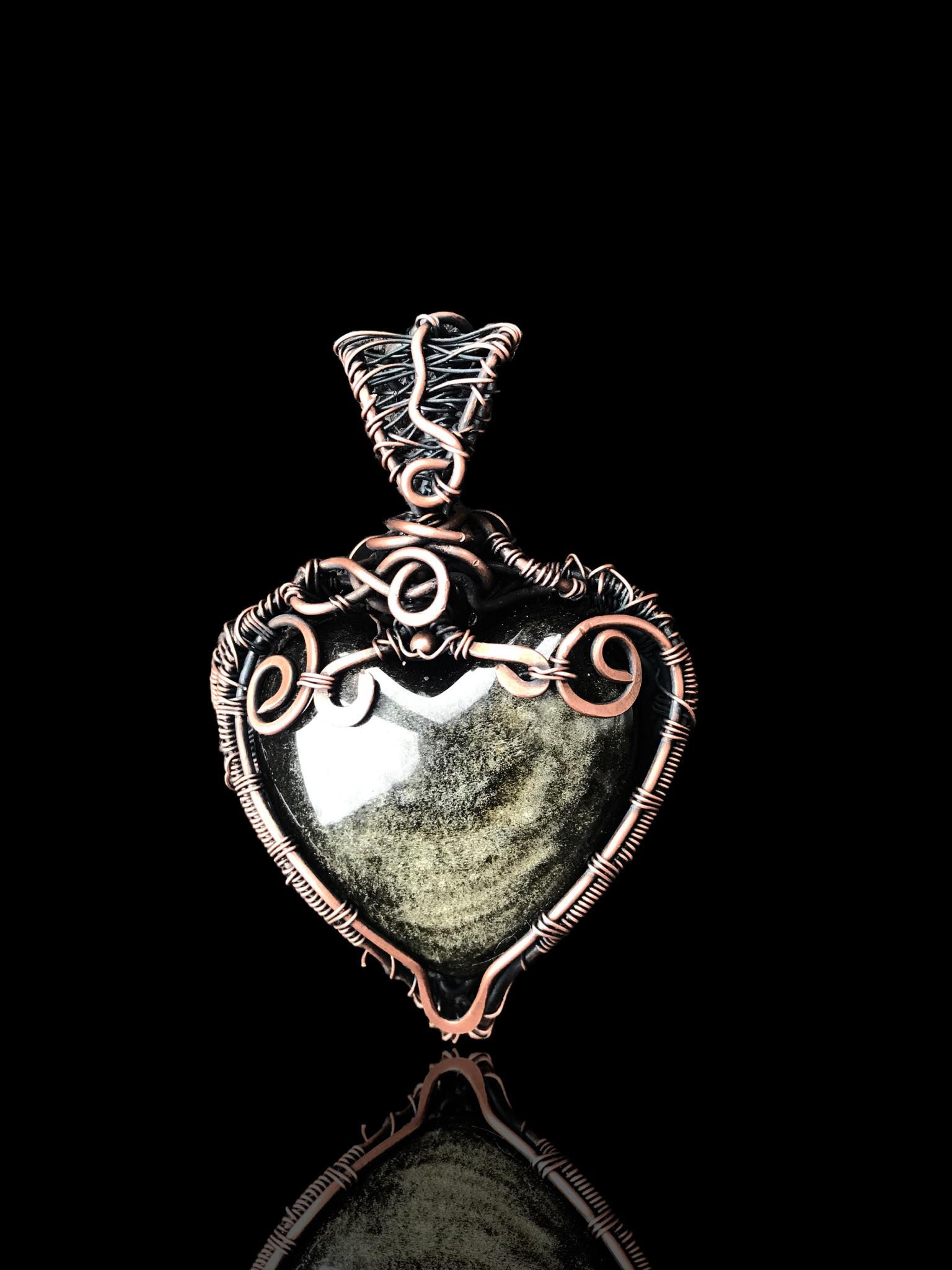 Double sided Gold Sheen Obsidian Heart Pendant