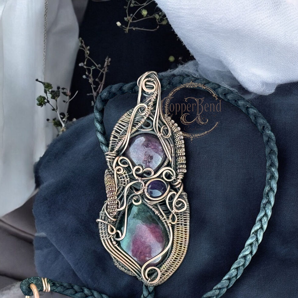 Thumbnail: Heady Ruby Zoisite, Amethyst & Ruby pendant