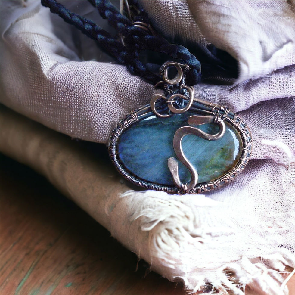Thumbnail: Lovely Oval Labradorite Pendant with swirl embellishment