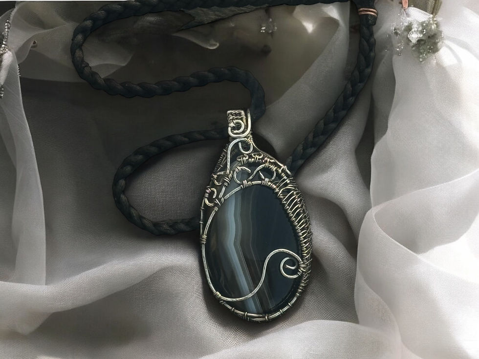 Sterling Silver Filigree Banded Agate Pendant