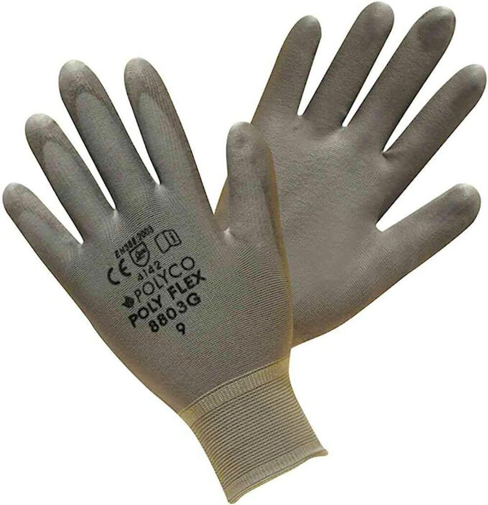 4 x Polyco Polyflex Grey Grip Gloves 8801G Size 7