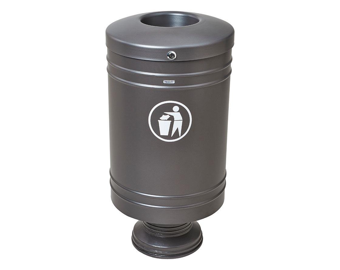 Base mounted standard steel litter bin - 60 litres