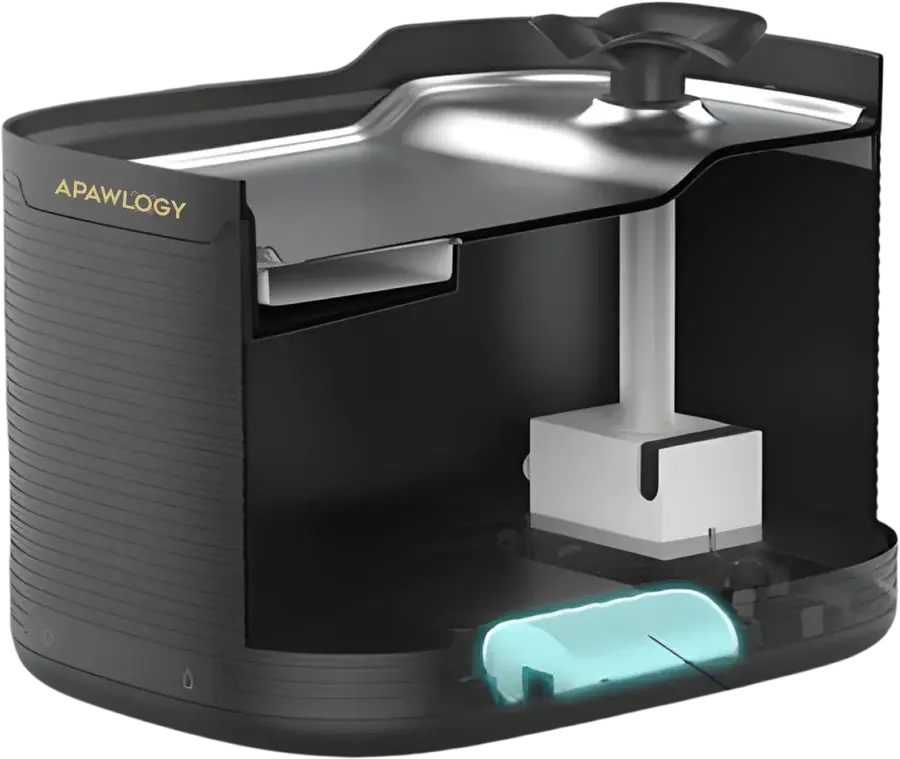 Cutaway of AQUA Spring Onyx Black showing the wireless pump