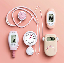 blood pressure monitors and  thermometers ad in light pink and beige pastel colors.jpg