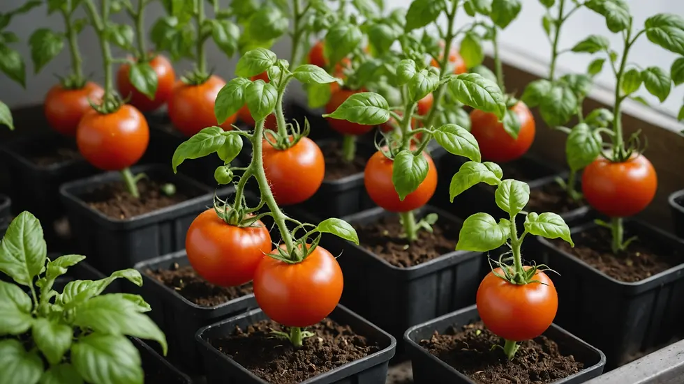 Close-up view of tomato seedlings growing indoors