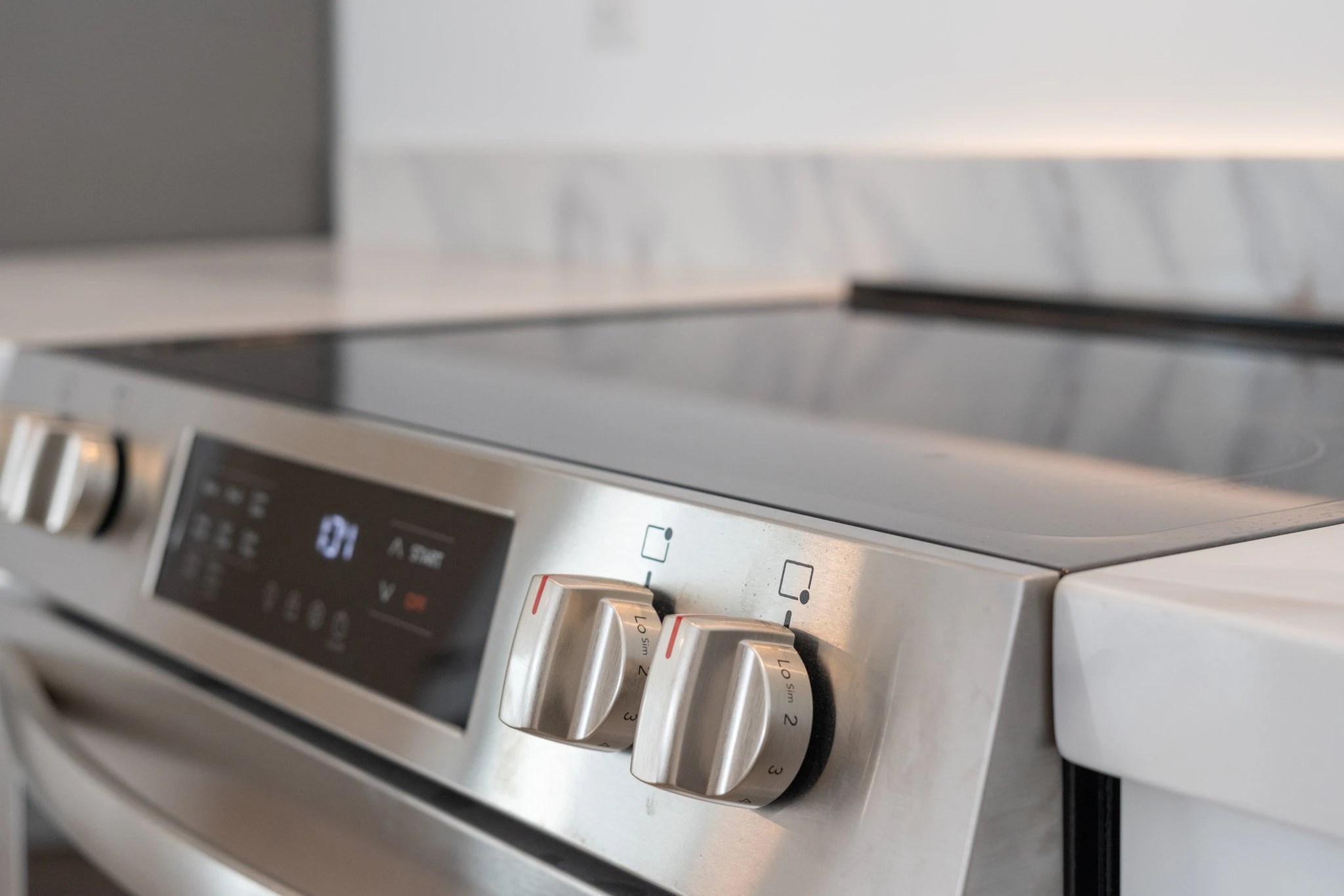 close-up silver oven range