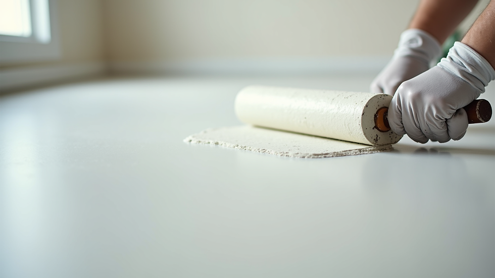 Close-up view of a painter rolling paint on a smooth drywall surface