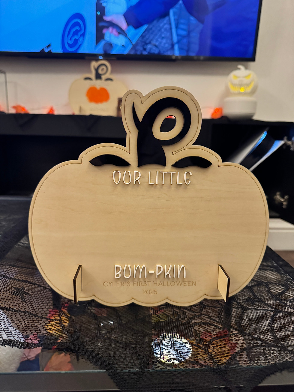 Thumbnail: "Our little bum-pkin" Halloween keepsake stand