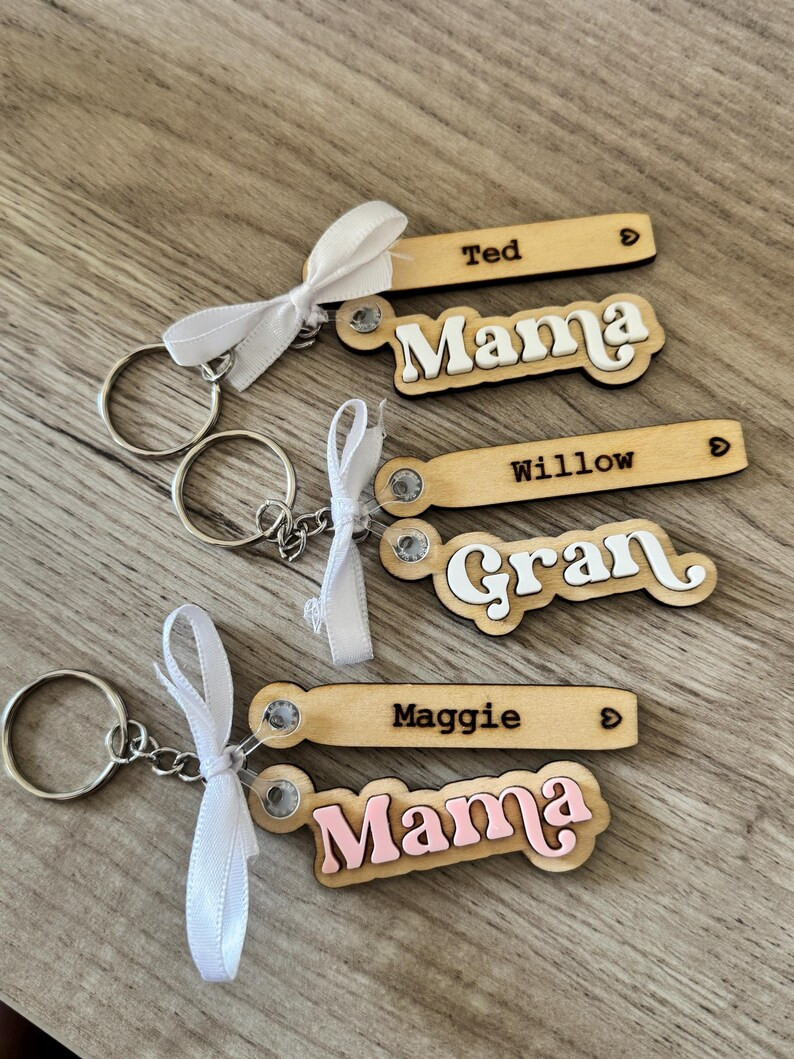 Thumbnail: Mama Keyring - Wooden and acrylic mum/gran/aunt keyrings