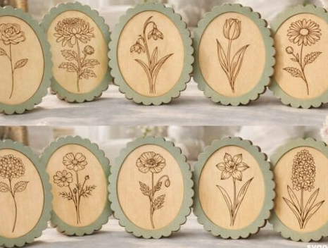 Thumbnail: Engraved Scallop Framed Flower Wooden Wall Decoration