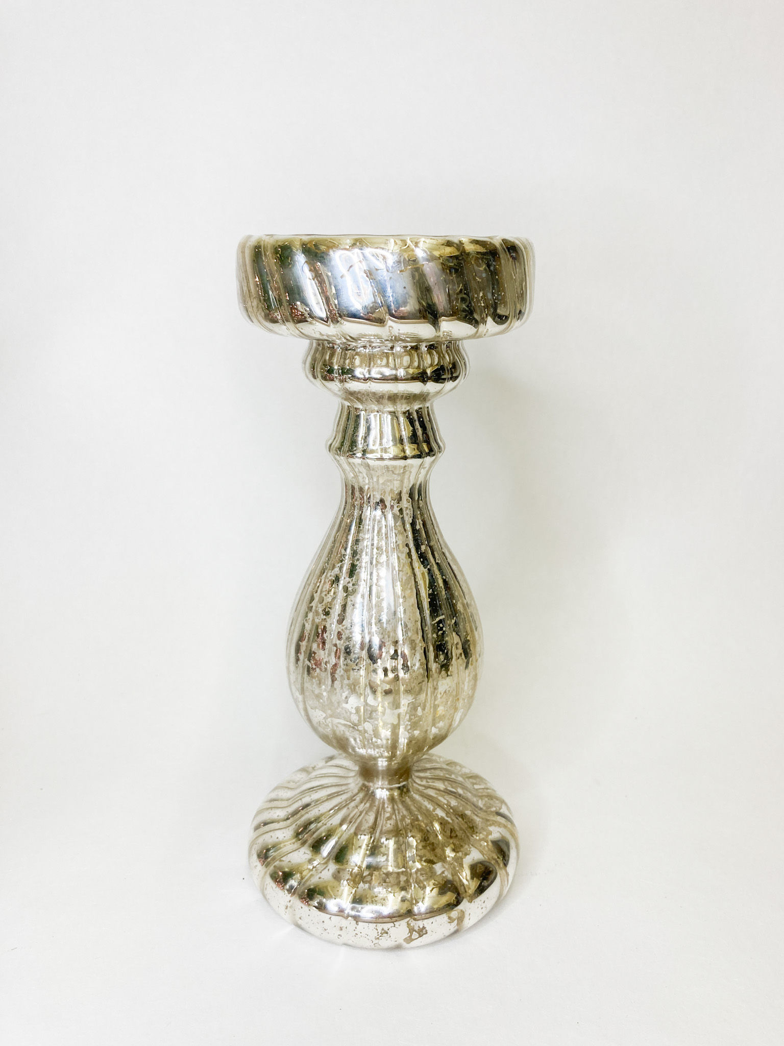 Lrg Aged Silver Candlestick