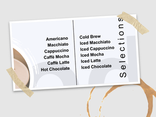 A mobile coffee bar with a variety of coffee drinks including iced latte macchiato, iced Americano, and hot espresso, alongside homemade chocolate chip cookies and donuts.