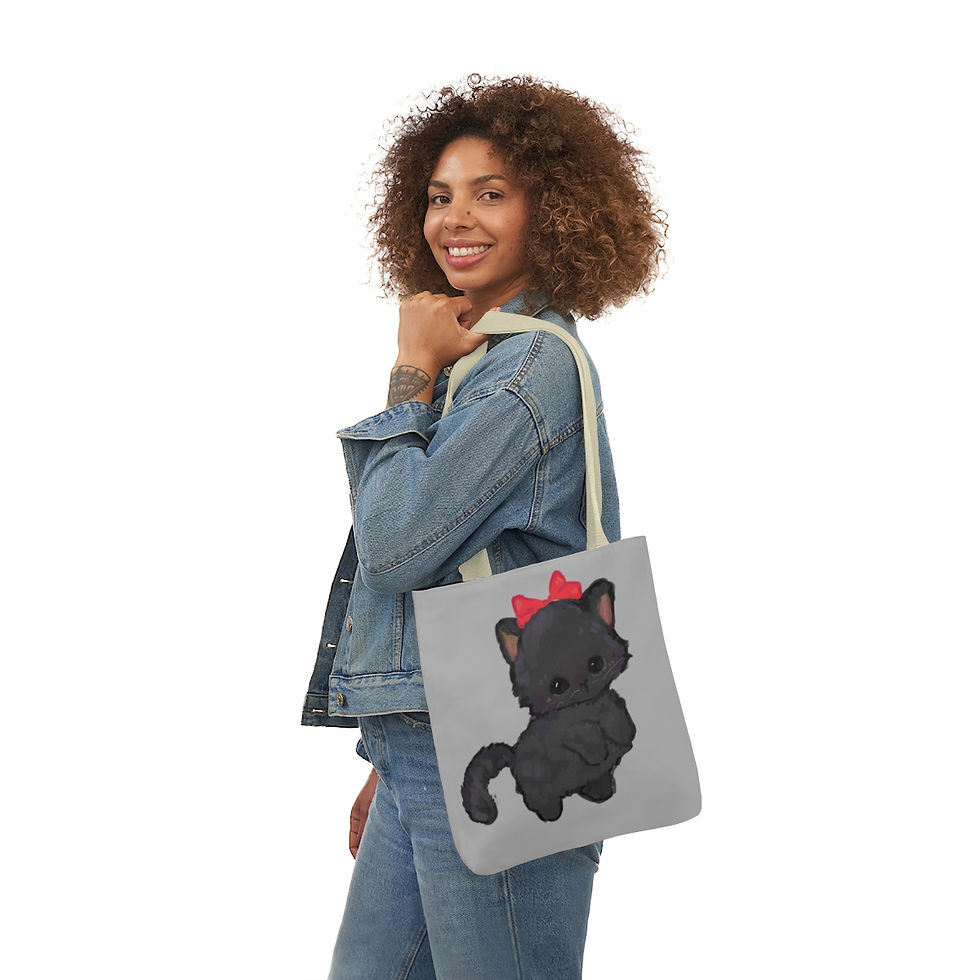 Thumbnail: Black kitteh Polyester Canvas Tote Bag (AOP)
