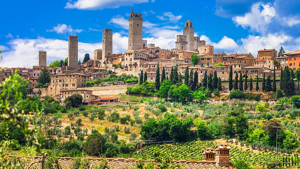 A landscape straight out of a Renaissance painting with quaint medieval towns like San Gimignano