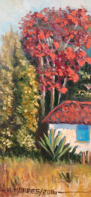 Miniatura: Quadro Pintura Óleo Sobre Paisagem Rural Vida No Interior