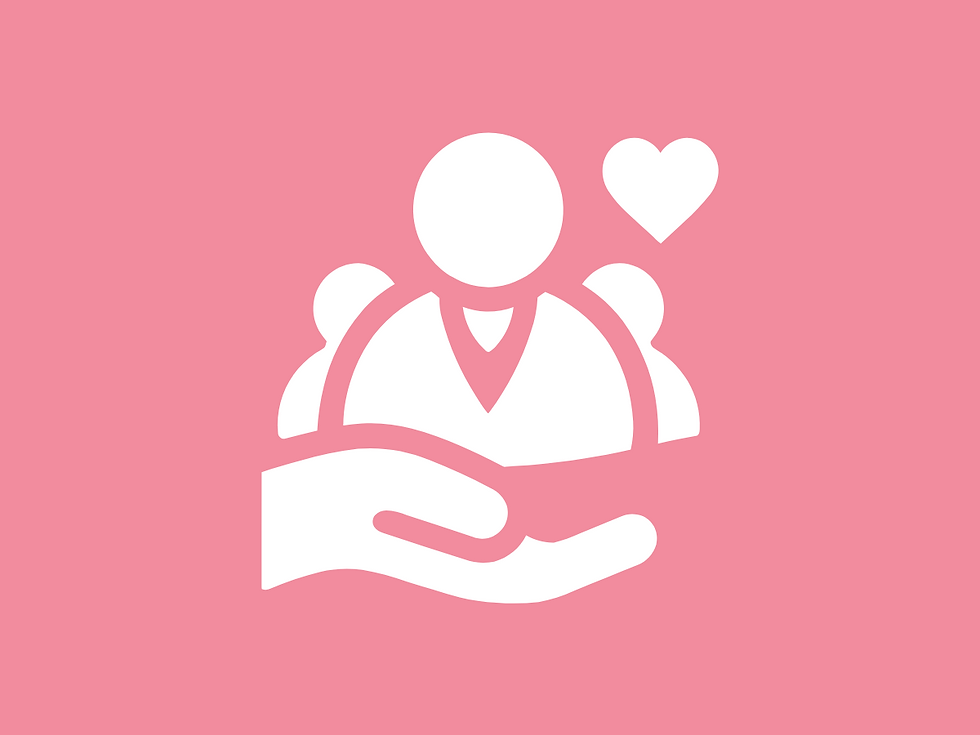 group of people being with a heart by their side and a hand underneath them to represent them being cared for