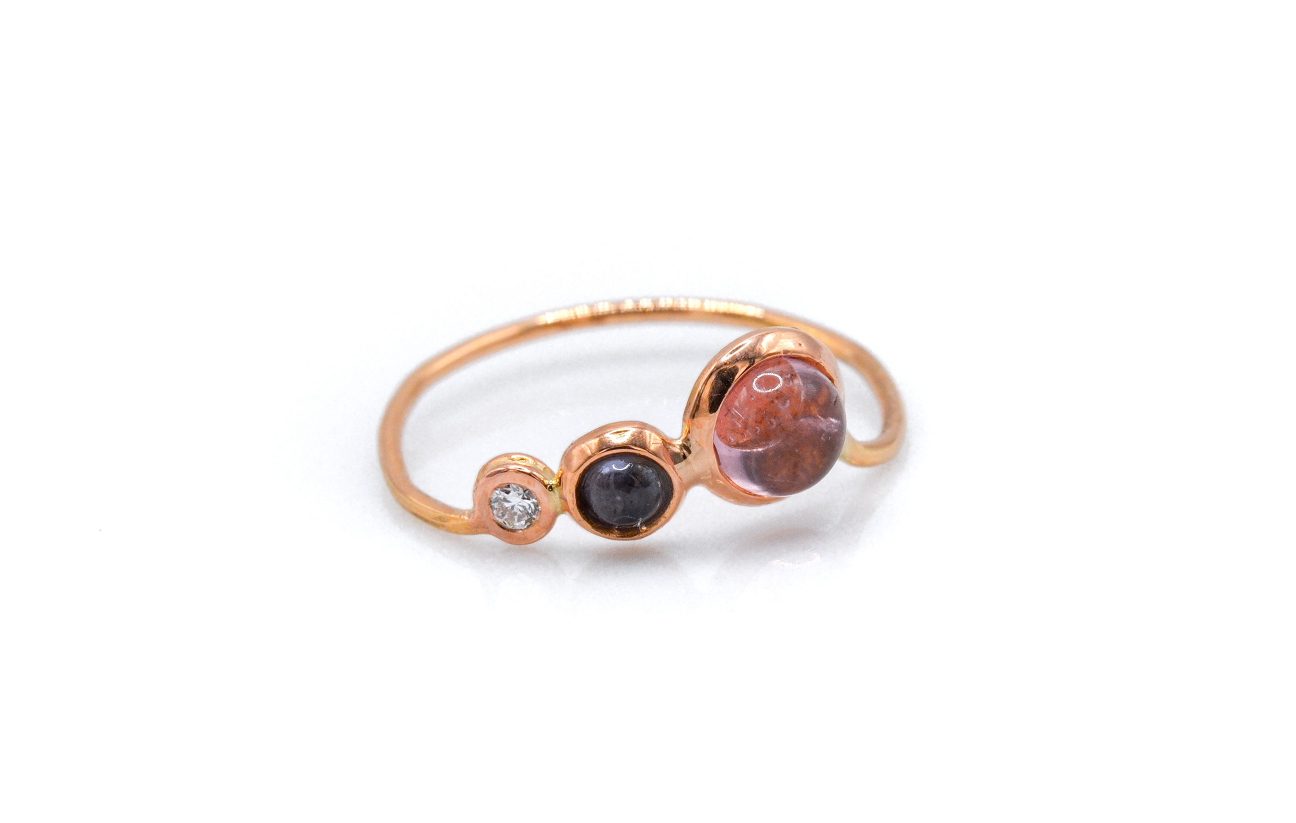 Bague Cabochon Tourmaline rose et Iolite