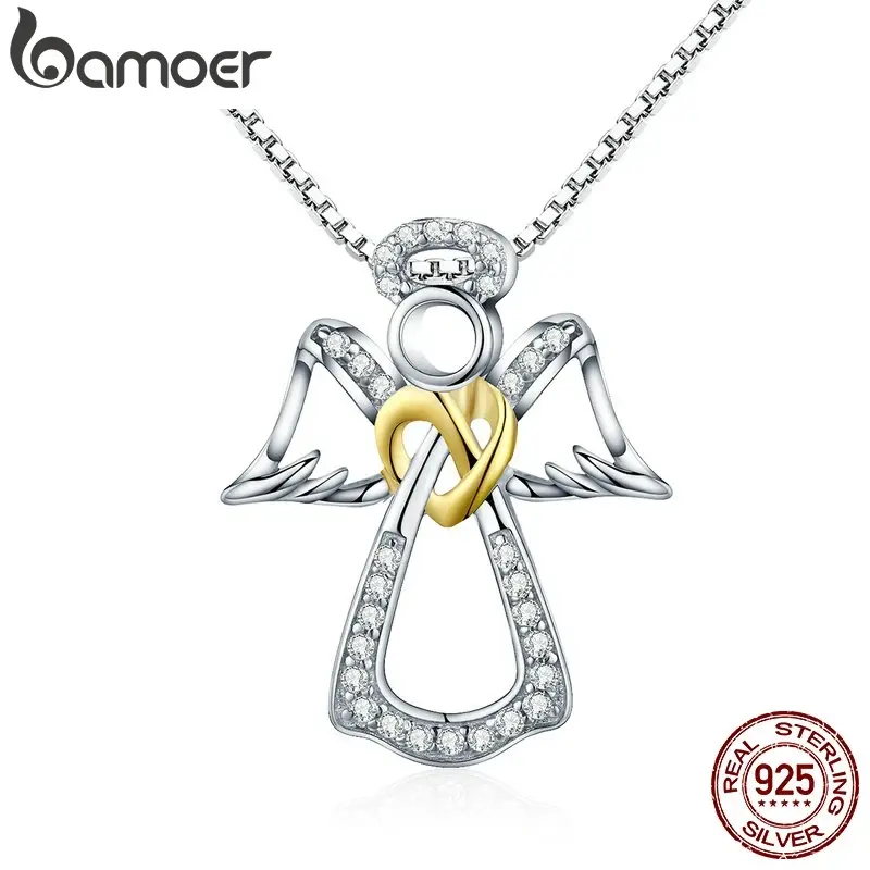 Bamoer 925 Sterling Silver Guardian Angel Pendant Necklace