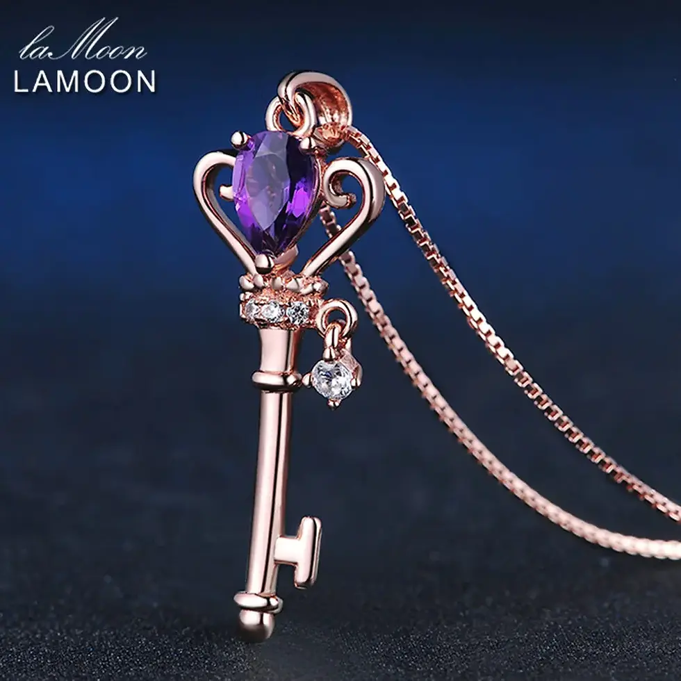 Crown Key Pendant 925 S.S. Necklace Jewelry 0.4ct Amethyst Gemstones Necklace