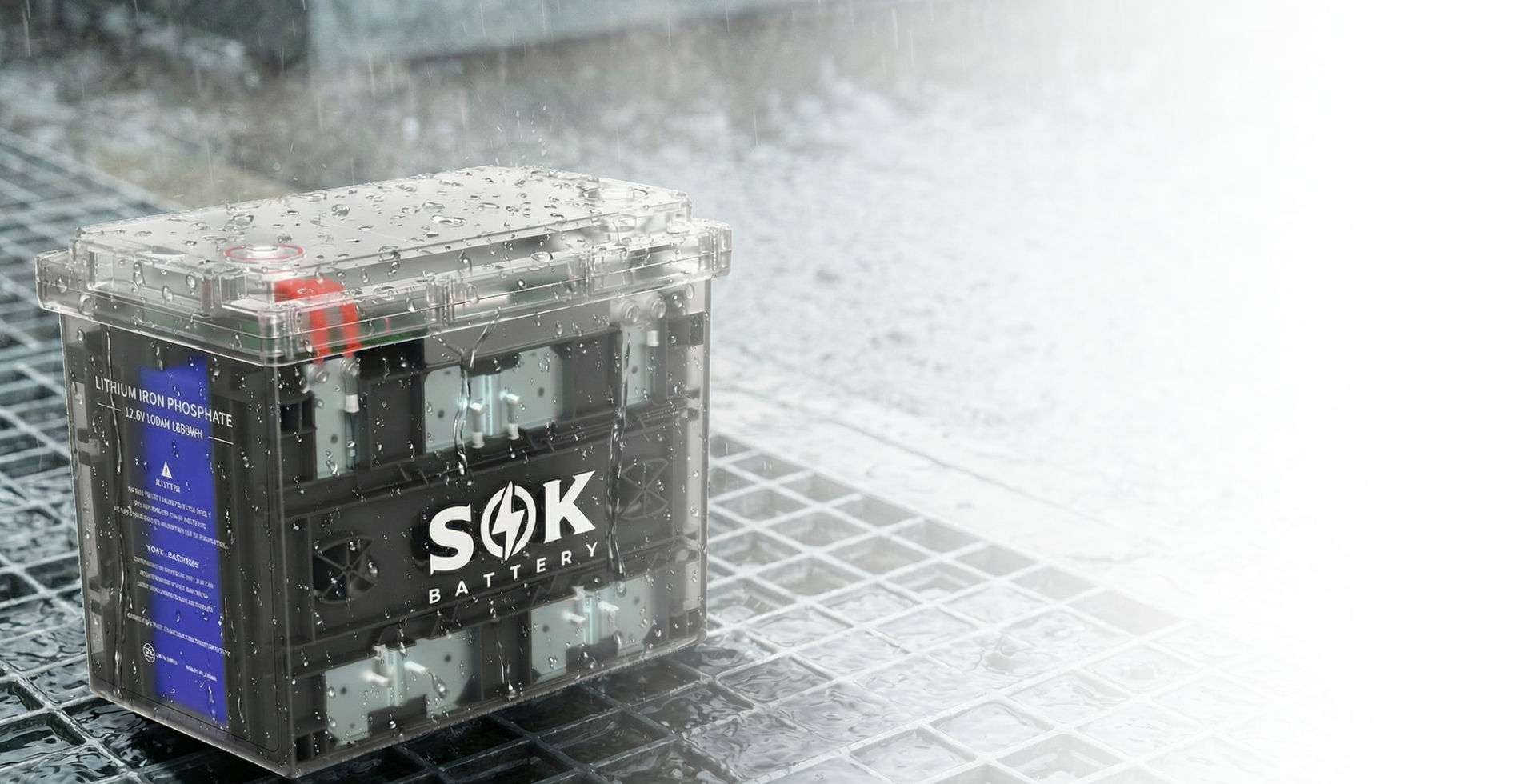 Clear SOK battery enclosure showing internal engineering