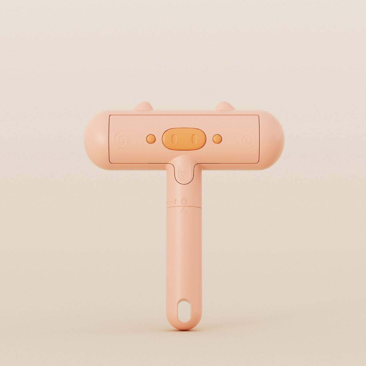 Peach-colored MuraPet reusable electrostatic pet hair remover brush standing upright.