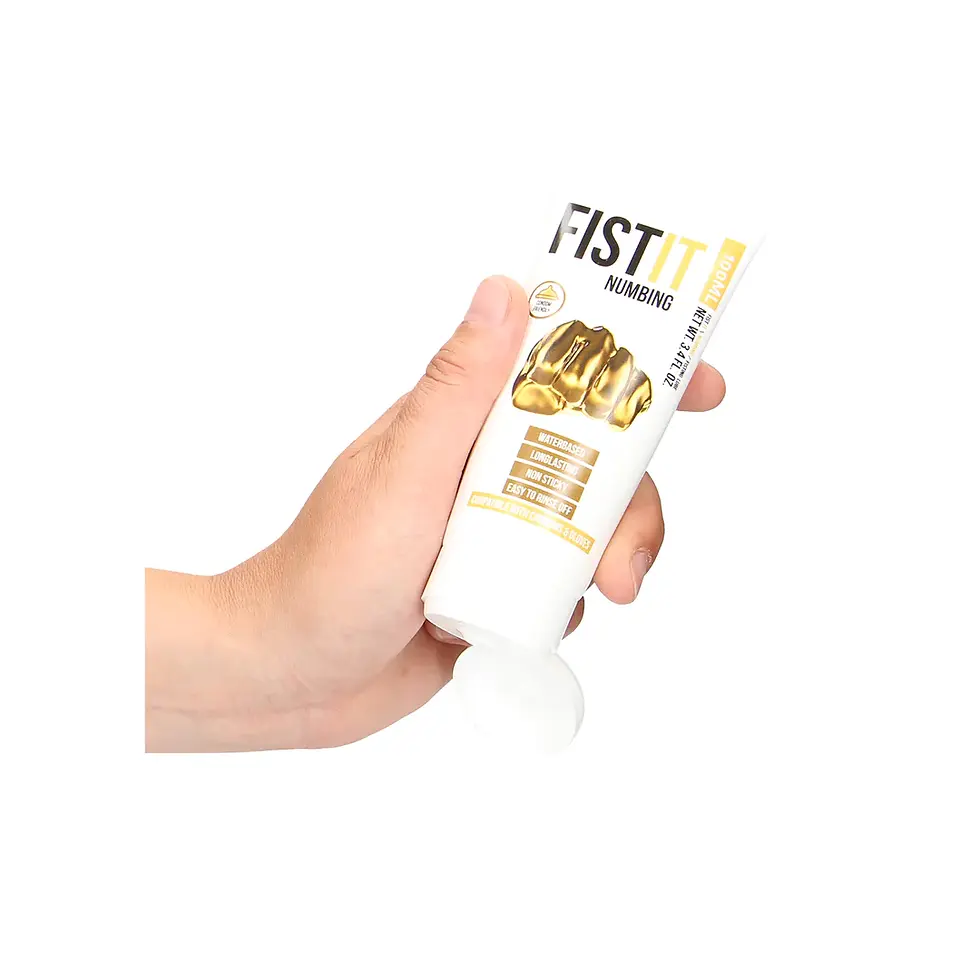 Thumbnail: Hand squeezing FIST IT Sperm Lubricant 25 ml tube.