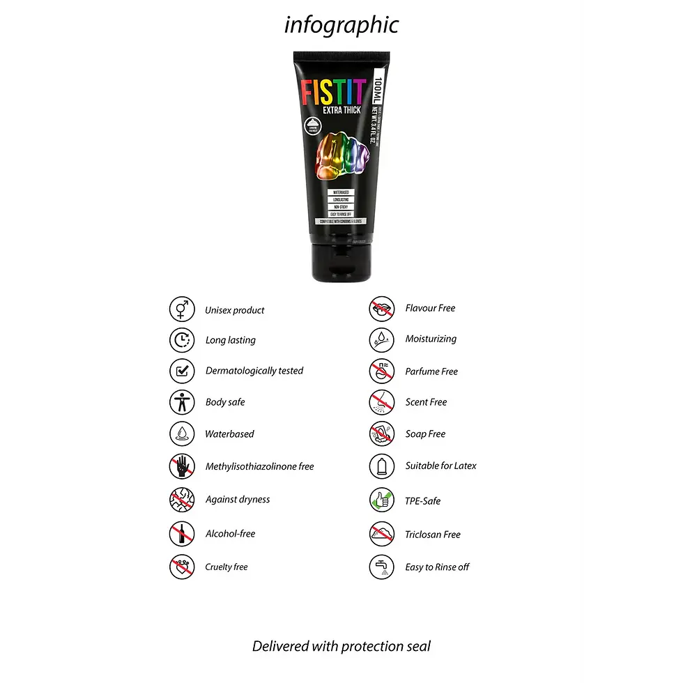 Thumbnail: infographic showing FIST IT tube and product features. Delivered with protection seal.