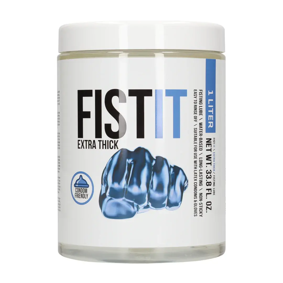 White FIST IT EXTRA THICK jar, blue fist logo, 33.8 FL. OZ.