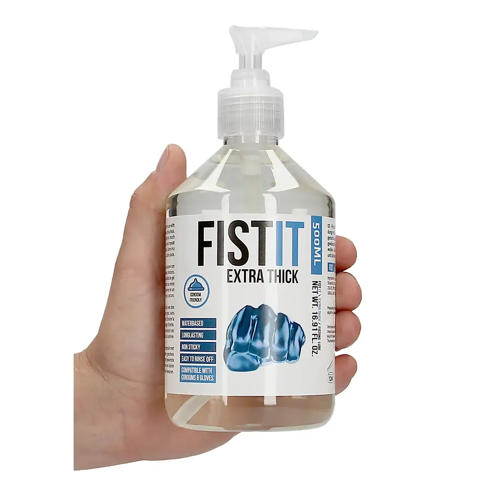 Thumbnail: Hand holding FIST IT EXTRA THICK WATER BASED LUBRICANT 1000 ml bottle.