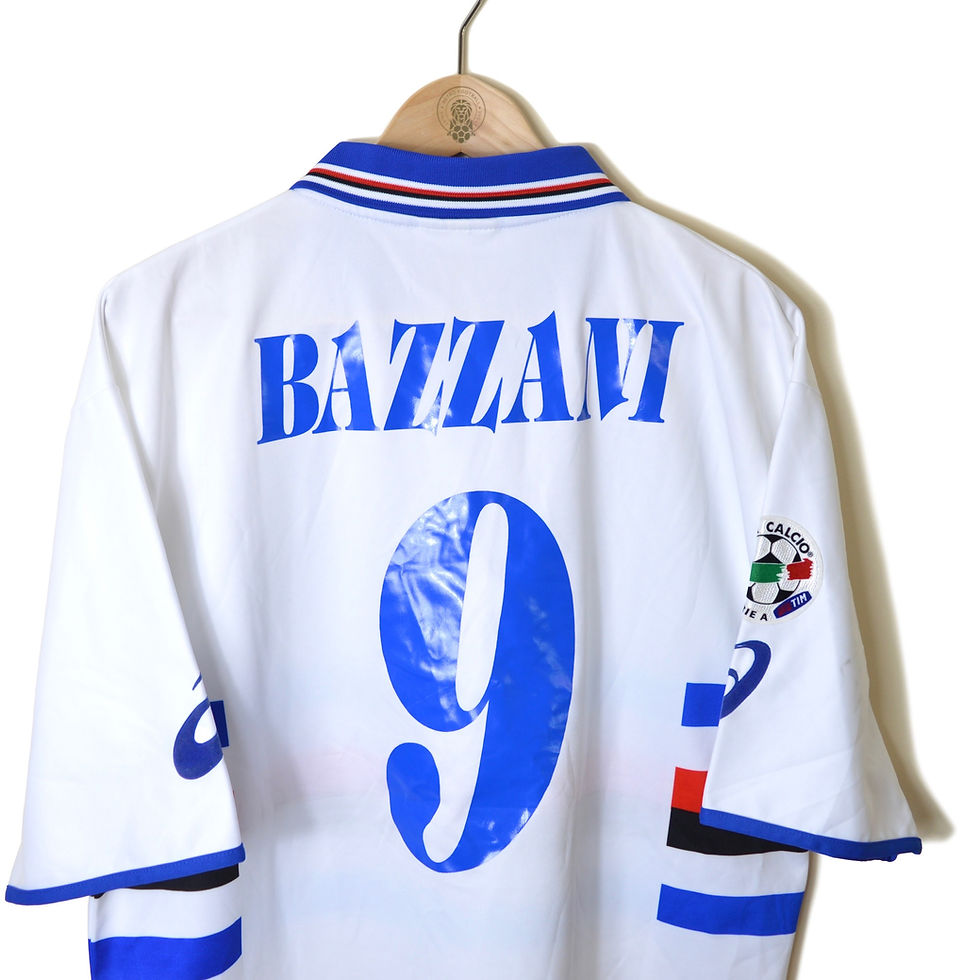 Thumbnail: SAMPDORIA CLASSIC RETRO VINTAGE AWAY FOOTBALL SHIRT SOCCER JERSEY 2003 2004 #9 BAZZANI ASICS ERG CALCIO