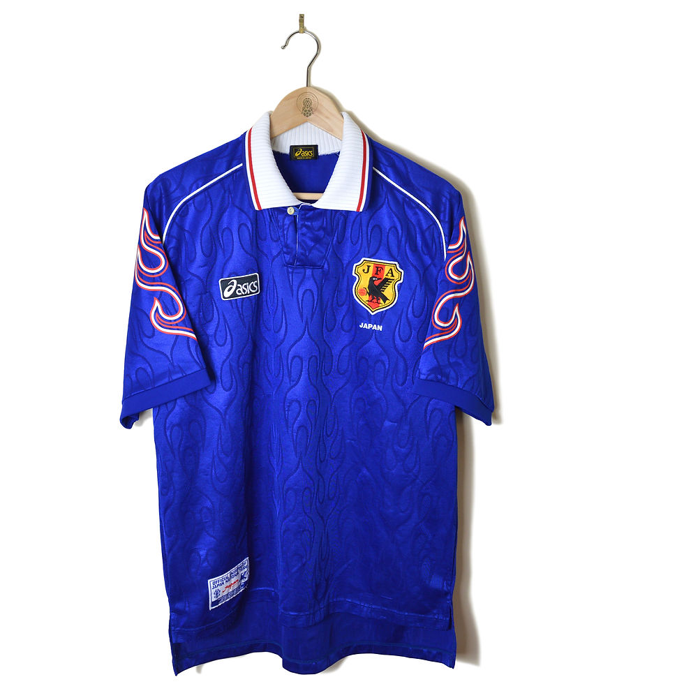 JAPAN CLASSIC RETRO VINTAGE HOME FOOTBALL SHIRT SOCCER JERSEY 1998 1999 ASICS WORLD CUP 1998 FLAMES