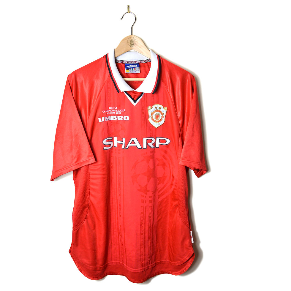 MANCHESTER UNITED MAN UTD HOME EUROPEAN FOOTBALL SHIRT 1999/00 TWO STAR UEFA CHAMPIONS LEAGUE WINNERS 90'S UMBRO SHARP
