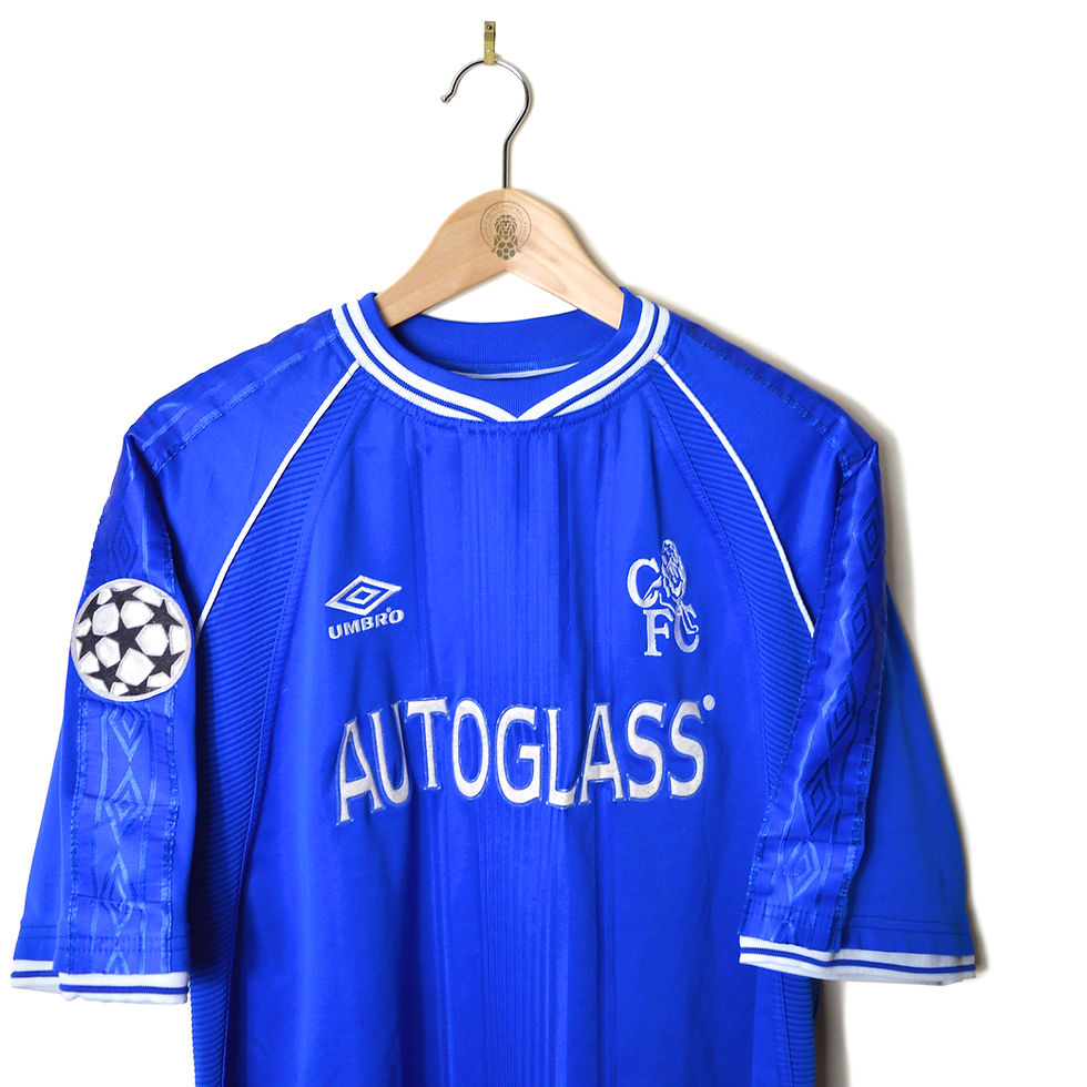 Thumbnail: CHELSEA UCL CLASSIC RETRO VINTAGE HOME FOOTBALL SHIRT SOCCER JERSEY 1999 2000 2001 #7 DESCHAMPS UMBRO AUTOGLASS 90'S
