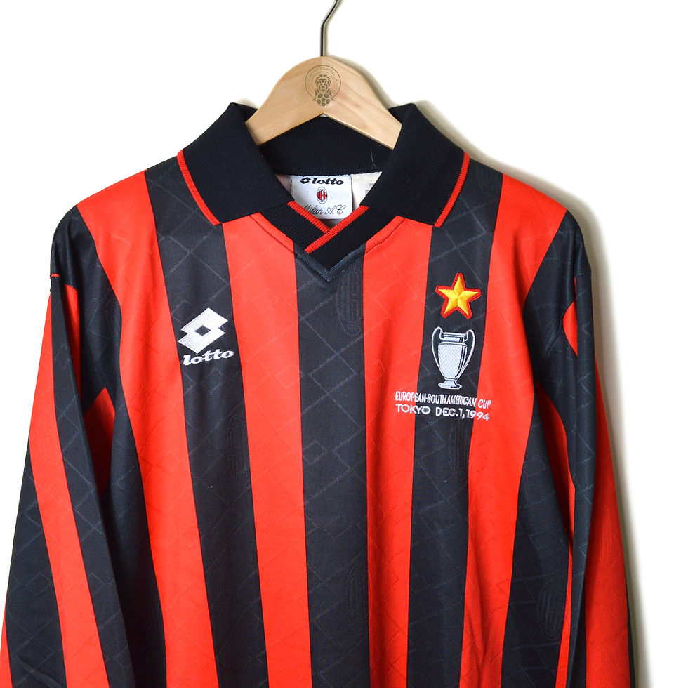 Thumbnail: AC MILAN EUROPEAN SOUTH AMERICAN TOKYO INTERCONTINENTAL CUP 1994 PLAYER ISSUE HOME FOOTBALL SHIRT JERSEY LOTTO 1994 BARESI