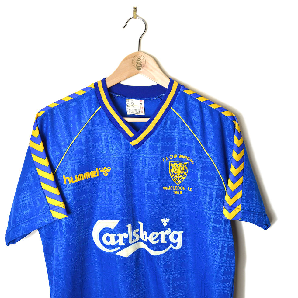 WIMBLEDON CLASSIC RETRO VINTAGE 1987 FA CUP WINNERS HOME FOOTBALL SHIRT SOCCER JERSEY 1988 1989 HUMMEL CARLSBERG
