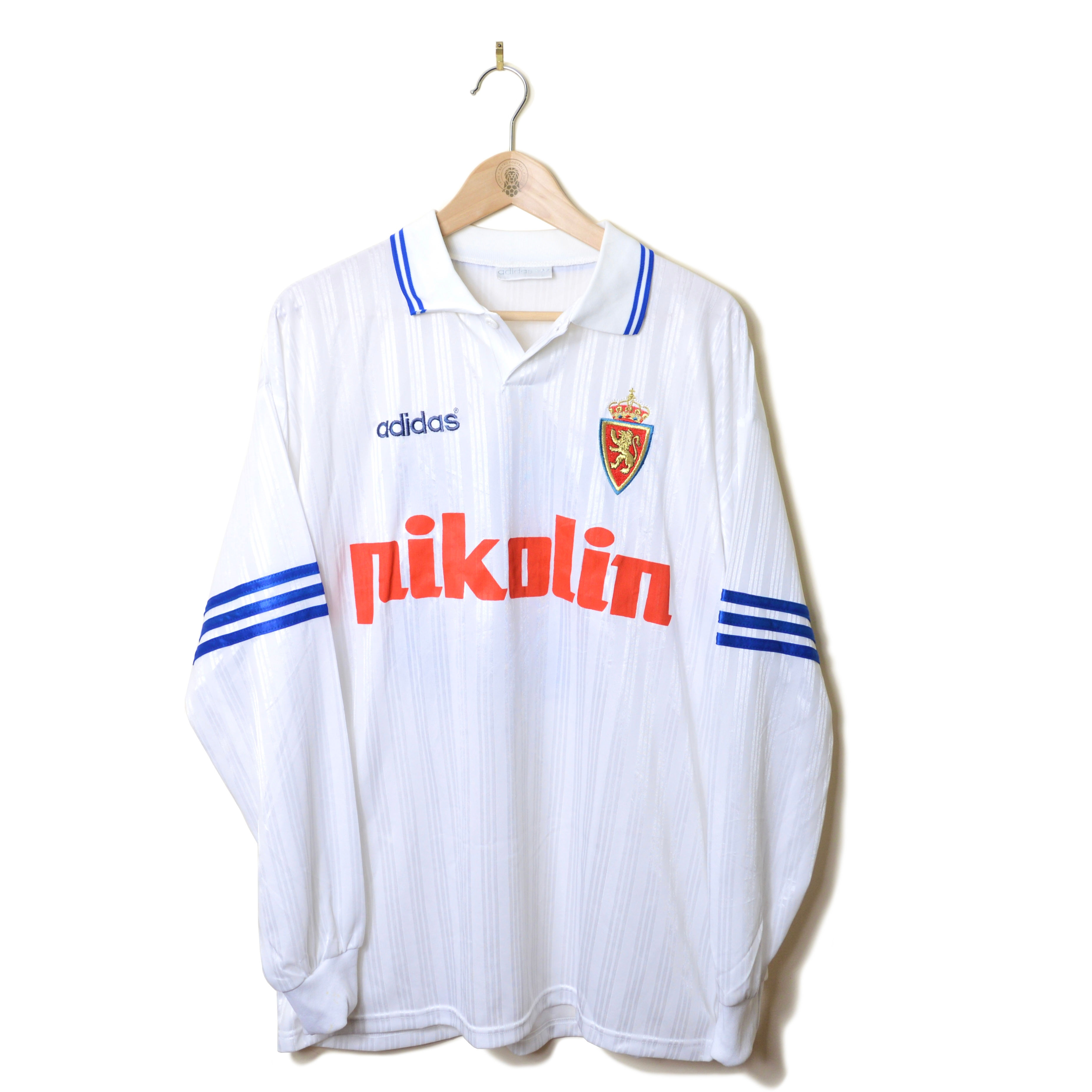 REAL ZARAGOZA HOME FOOTBALL SHIRT SOCCER JERSEY 1995 1996 1997 L/S LONG SLEEVED PLAYER ISSUE MATCH WORN NIKOLIN ADIDAS